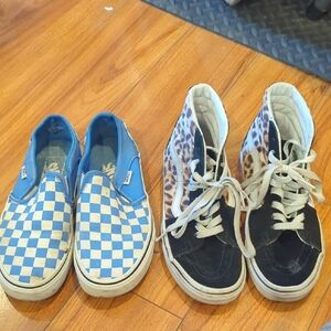 Vans Kids Blue Checkered Slip-Ons and Leopard High-Tops